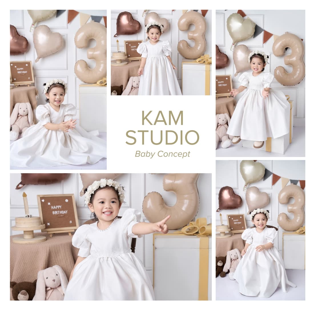 Concept chụp ảnh thôi nôi bé 1 tuổi tông kem be