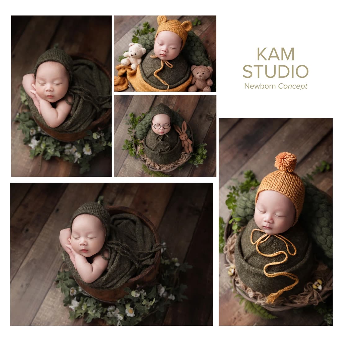 Ảnh sơ sinh Kam Studio, concept tông nâu gỗ